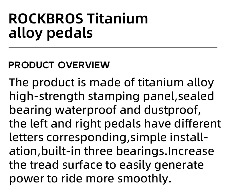 ROCKBROS Bicycle Pedals Ultralight Titanium Alloy Pedals Waterproof Sealed Anti-slip Wide Tread Flat Pedals MTB Bike Accessories