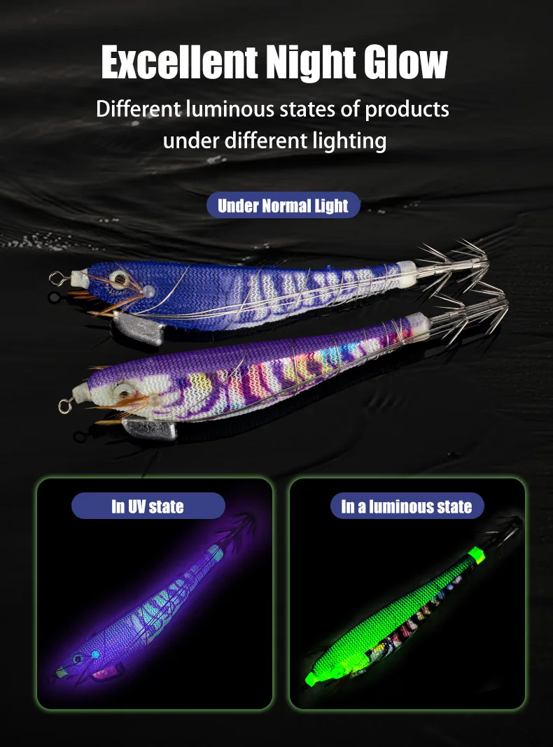 LEYDUN 5pcs Egi Squid Fishing Lures Luminous Horizontal Shrimp LEYDUN Octopus Squid Hook Shrimp Saltwater Baits Fishing Swimbait