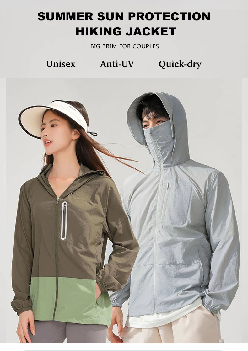 LNGXO Women's Men's Waterproof Anti-UV Windbreaker Camping Climbing Trekking Hiking Jacket Unisex Quick Dry Sun Protection Coat