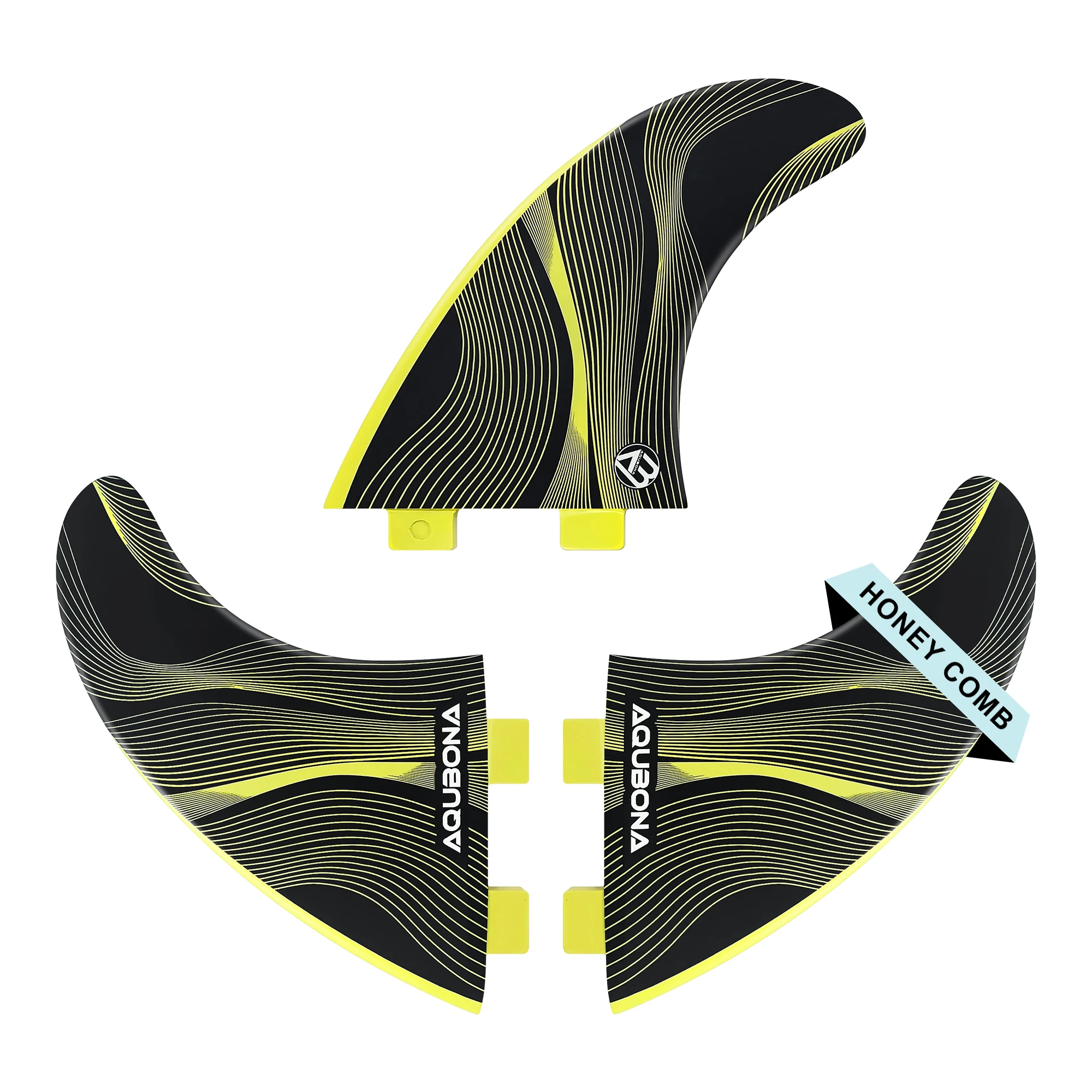 AQUBONA High-Performance Surfboard Fins Made of Premium Honeycomb Glass Fiber M/L Sizes - Compatible with Dual Tab & Single Tab