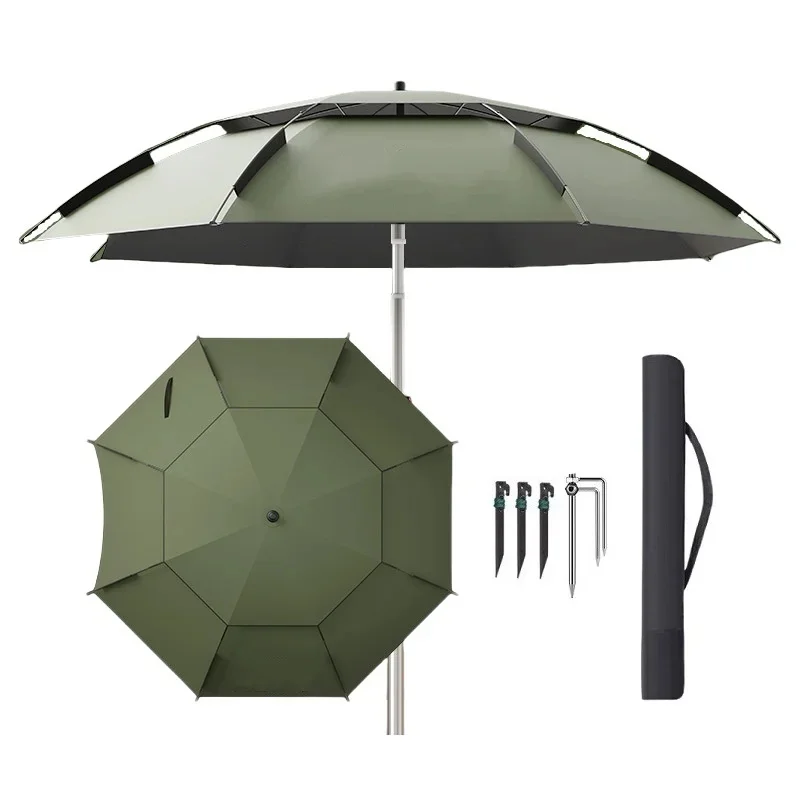 2.0-2.6M Fishing Parasol 201 Stainless Steel Rod Large Umbrella Outdoor Beach Camping Parasol Large Courtyard Sunshade Umbrella