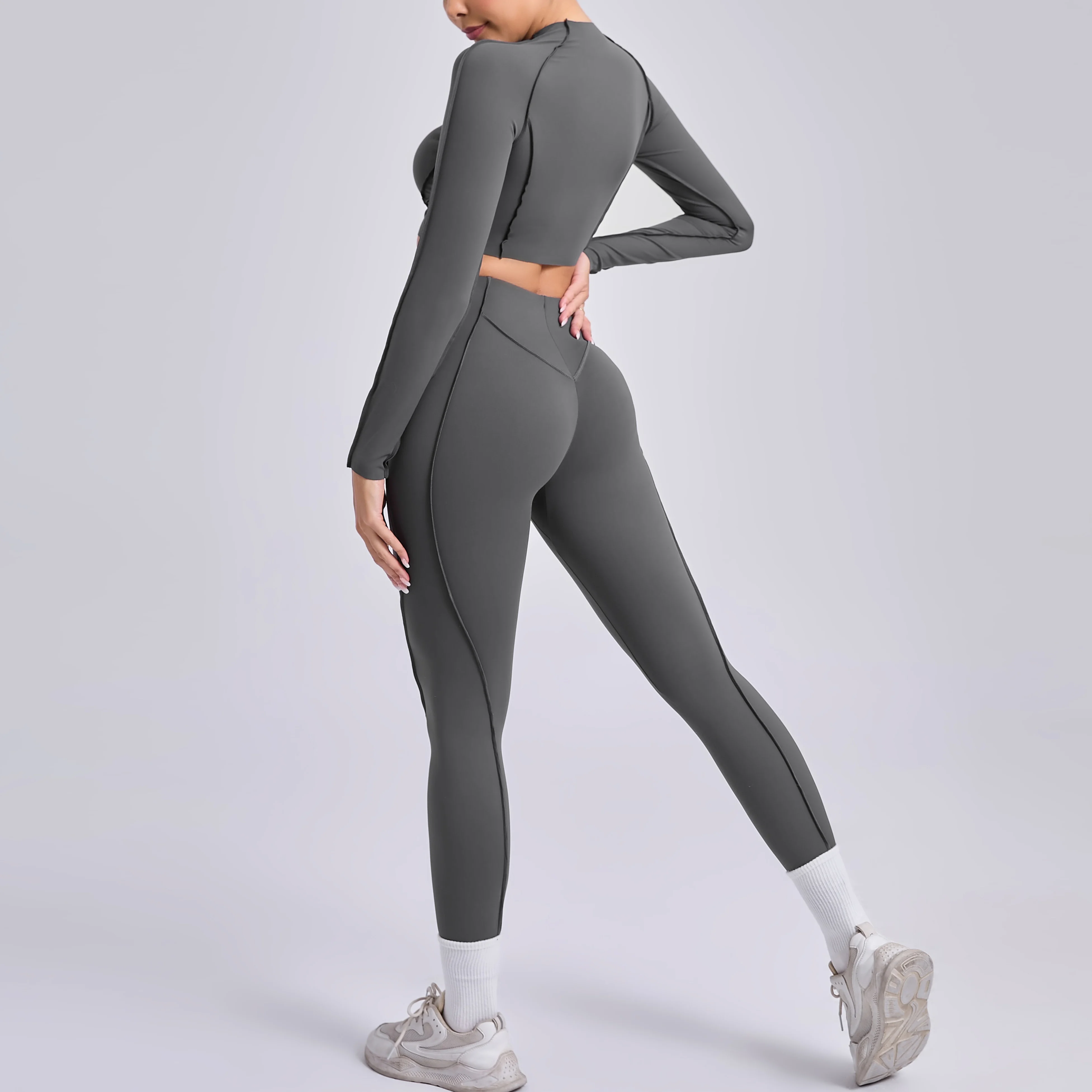 Sportswear Yoga Set Women's Workout Clothes Athletic Wear Sports Gym Legging Seamless Fitness Bra Crop Top Long Sleeve Yoga Suit