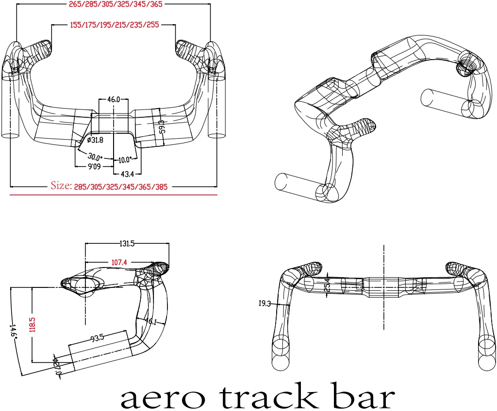 BIKEDOC HB25 305mm Carbon Fiber Track Cycling Handle Road Bicycle Handlebar TT Sprint Bike Handlebar UD Matte 31.8MM