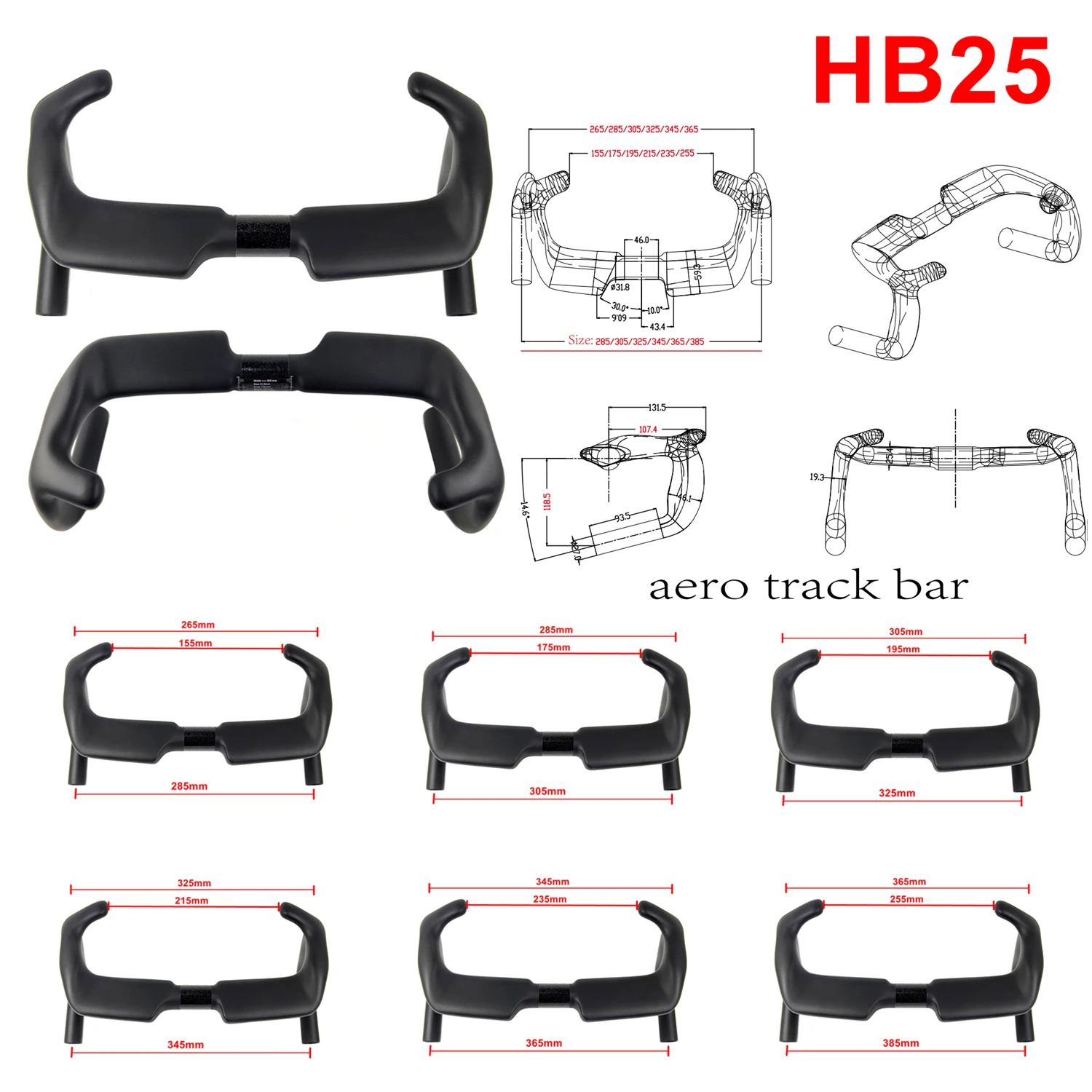 BIKEDOC HB25 305mm Carbon Fiber Track Cycling Handle Road Bicycle Handlebar TT Sprint Bike Handlebar UD Matte 31.8MM