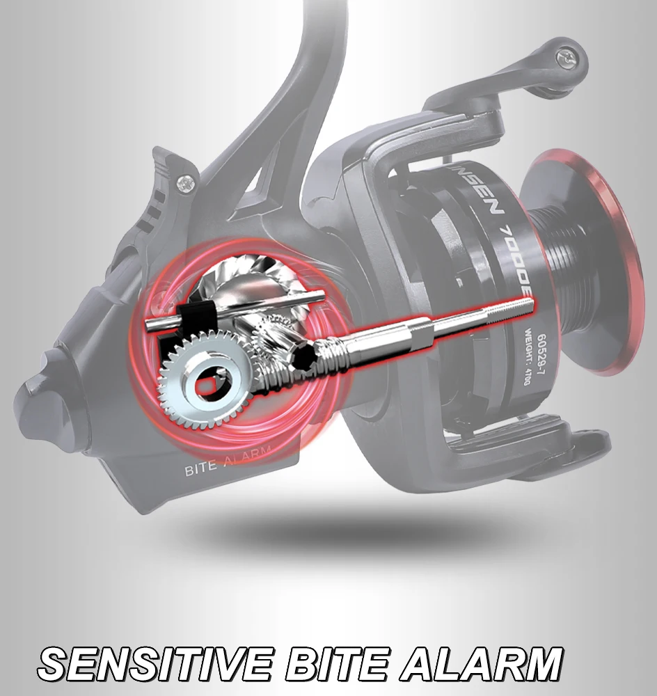 MIFINE BUNSEN Spinning Fishing Reel with Fish Bite Alarm Indication Back Front Daul Drag 10KG 6+1BB 4.7:1 6000 7000 Carp Fishing