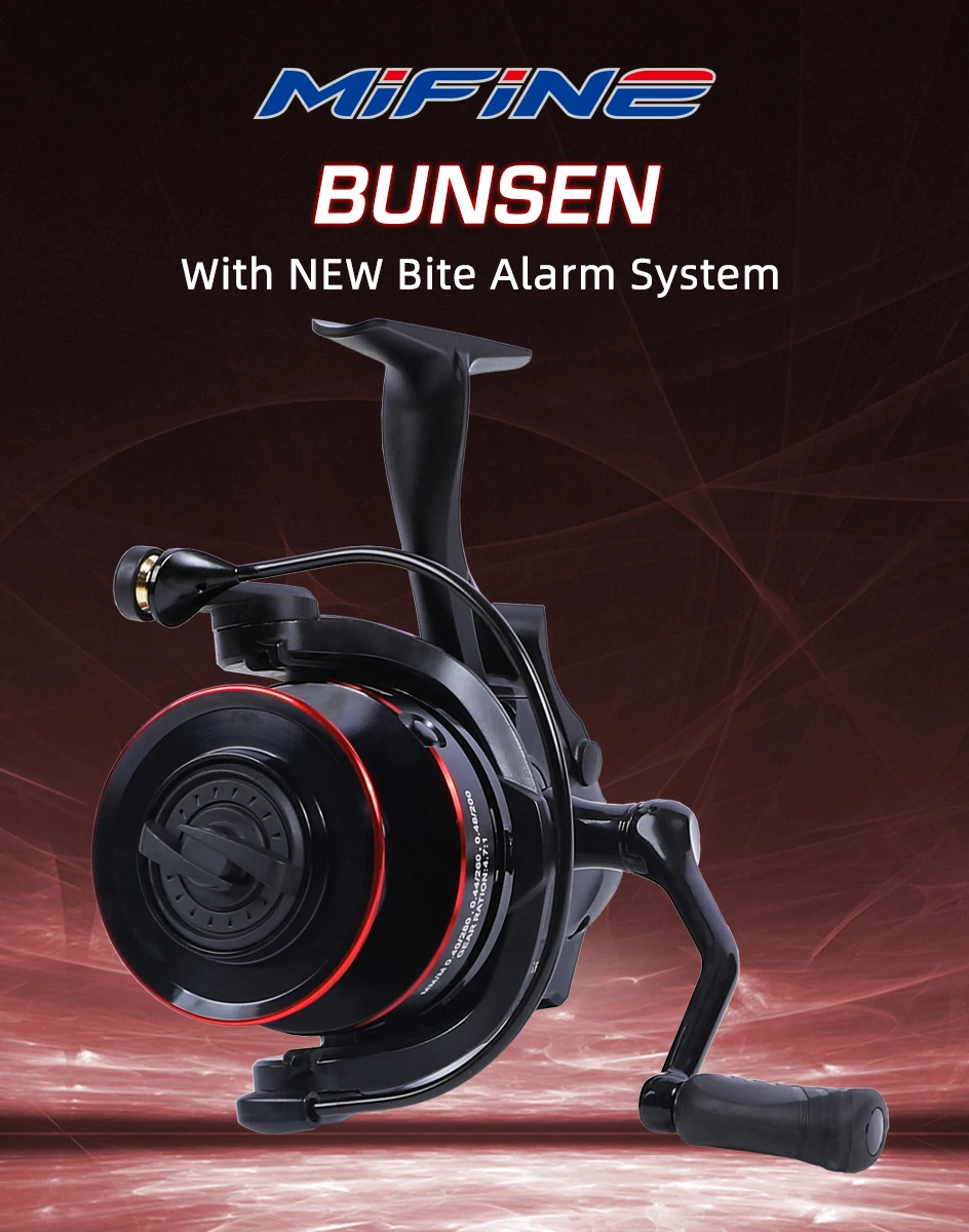 MIFINE BUNSEN Spinning Fishing Reel with Fish Bite Alarm Indication Back Front Daul Drag 10KG 6+1BB 4.7:1 6000 7000 Carp Fishing