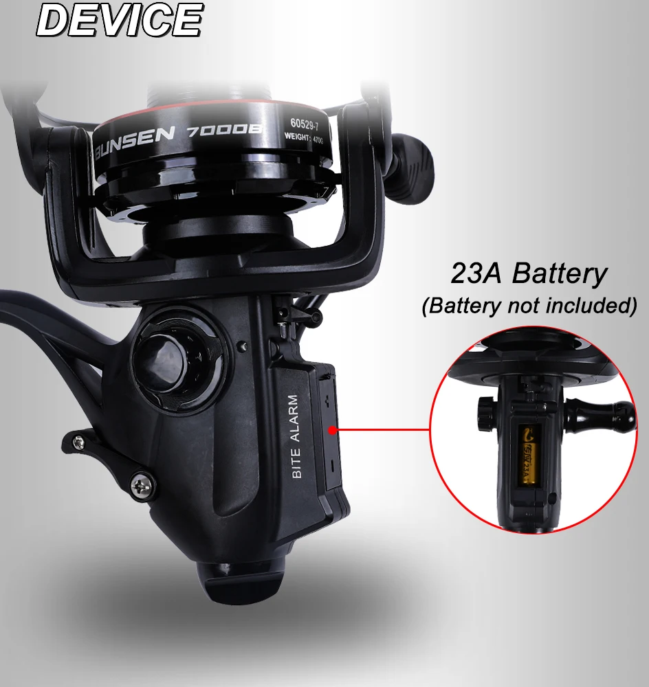 MIFINE BUNSEN Spinning Fishing Reel with Fish Bite Alarm Indication Back Front Daul Drag 10KG 6+1BB 4.7:1 6000 7000 Carp Fishing