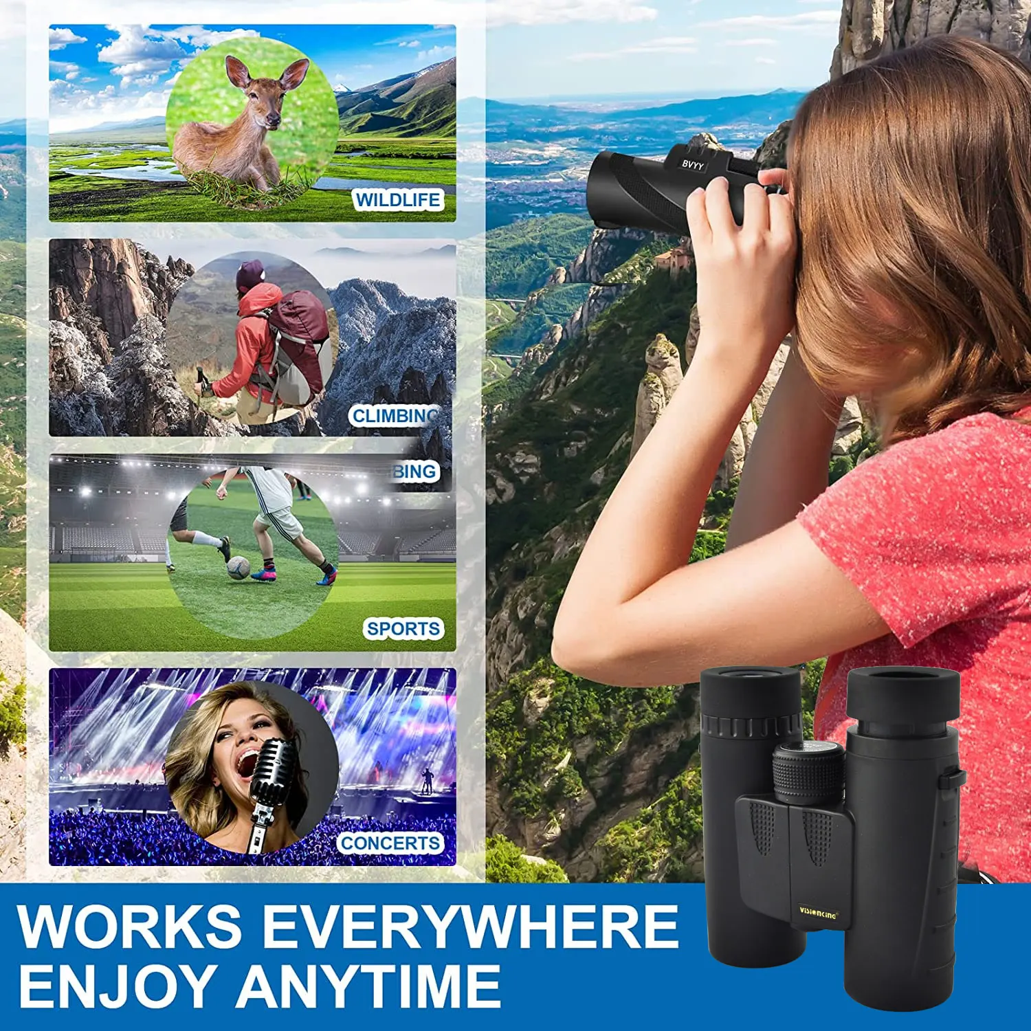 Visionking Professional 8x32 Binocular Long Eye Relief Outdoor Sport Camping Birdwatching Travling Survival Bak4 Roof Telescope