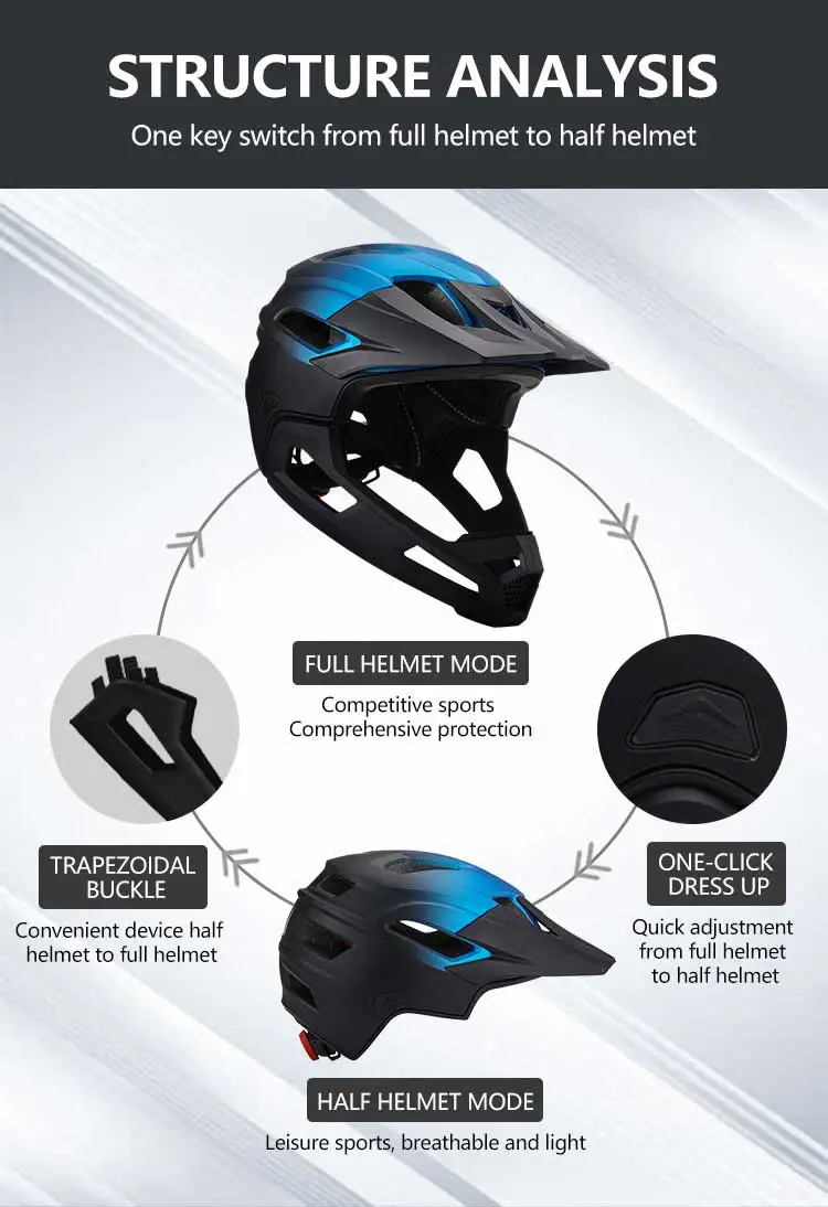 Horntour Detachable Full Face Bicycle Helmet for Adults Chin Guard Bike Helmet Shield Road MTB Safety Cycling Equipments