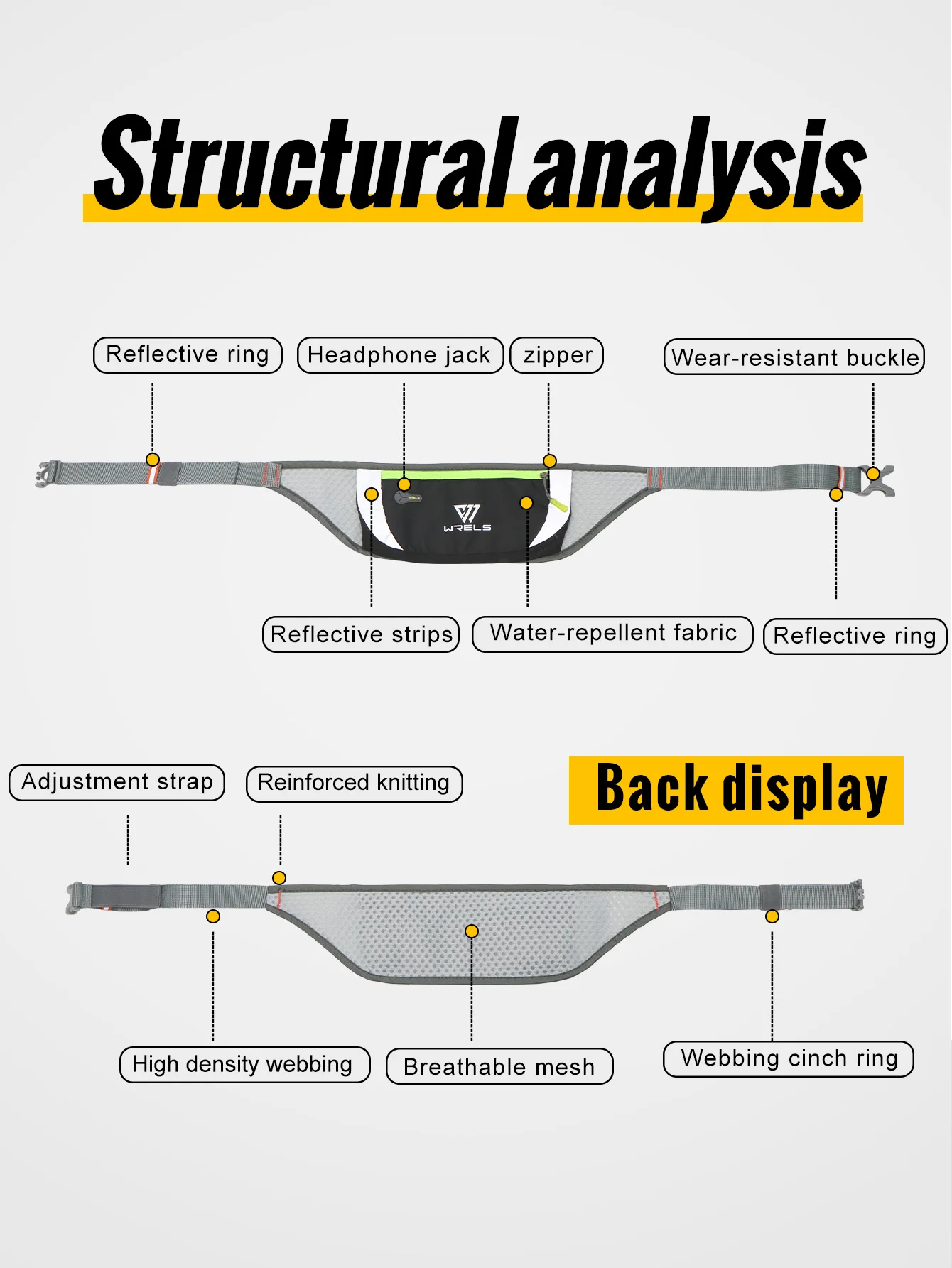 WRELS Professional Running Waist Bag Sports Belt Waterproof Sports Bags for Hiking Walking Lightweight Running Belt Waist Pack