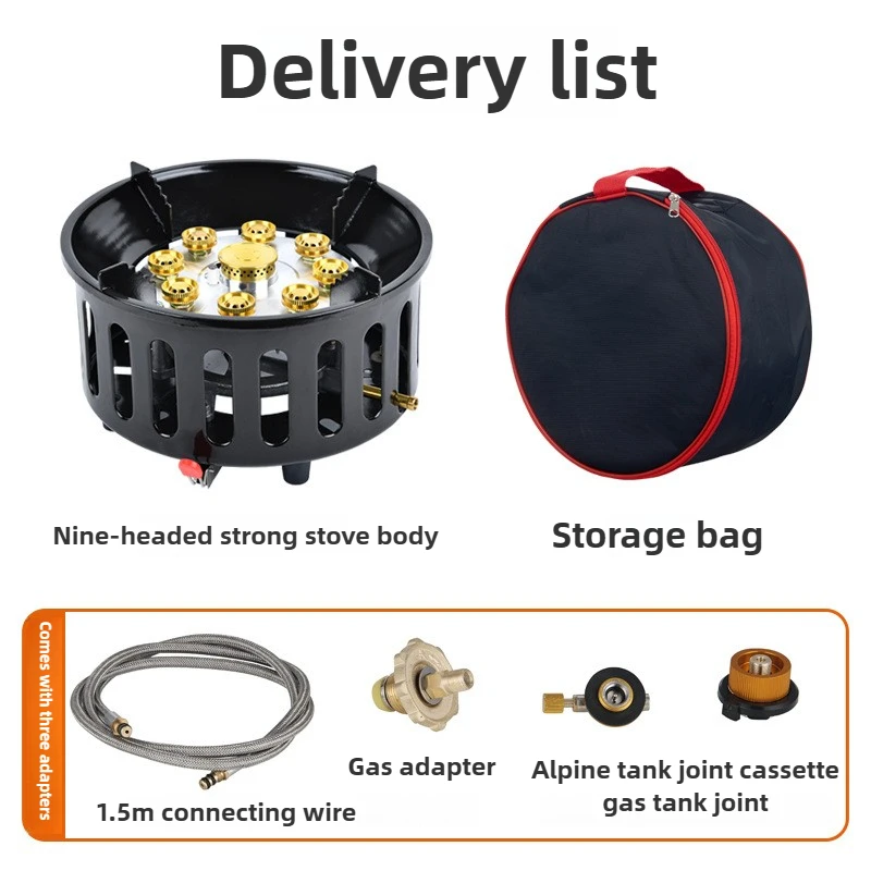 21000W Camping Stove 9 Core High-Power Strong Fire Tourist Gas Burner Portable Windproof Electronic Ignition Camping Equipment