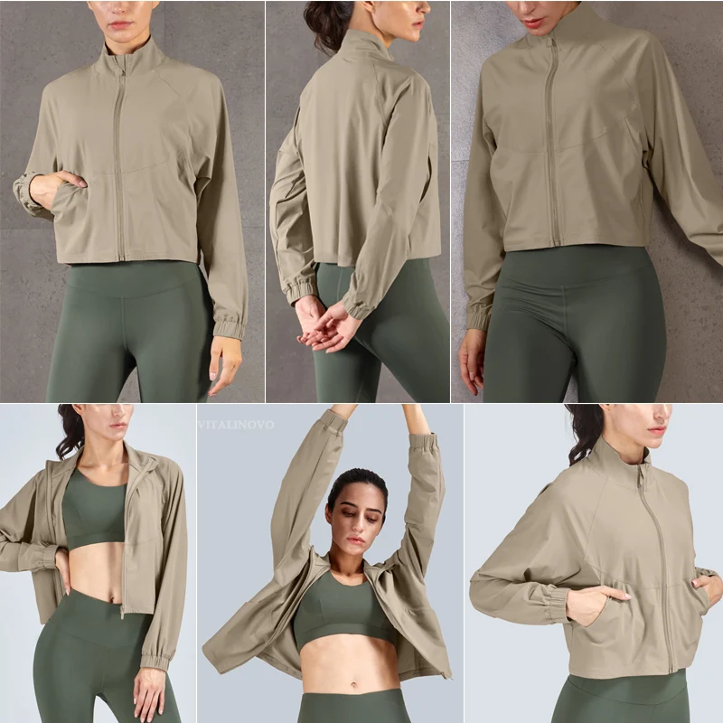 VITALINOVO Women's Athletic Workout Jacket UPF 50+ Long Sleeve Sun Protection Lightweight Shirts Zip Up Cropped Jackets Running