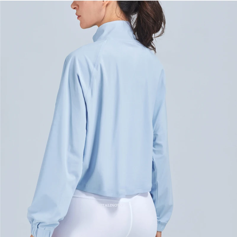 VITALINOVO Women's Athletic Workout Jacket UPF 50+ Long Sleeve Sun Protection Lightweight Shirts Zip Up Cropped Jackets Running