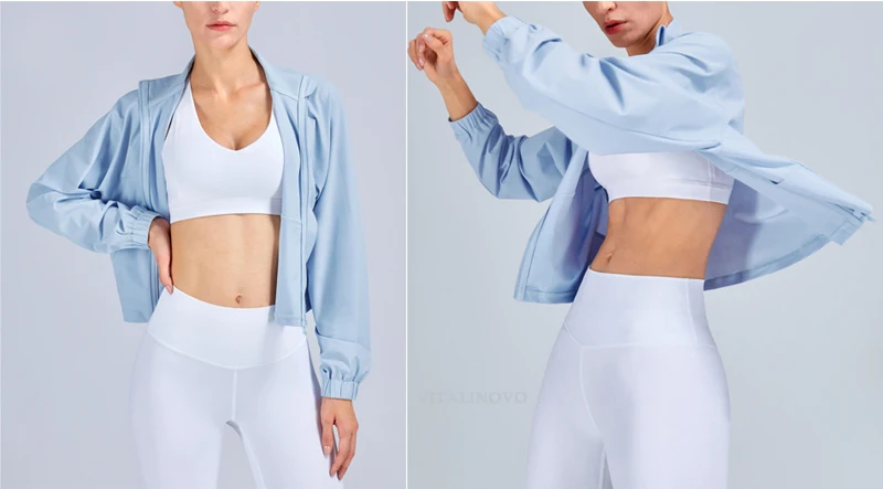 VITALINOVO Women's Athletic Workout Jacket UPF 50+ Long Sleeve Sun Protection Lightweight Shirts Zip Up Cropped Jackets Running
