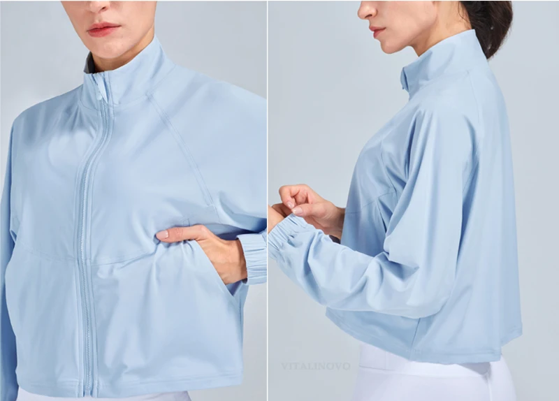 VITALINOVO Women's Athletic Workout Jacket UPF 50+ Long Sleeve Sun Protection Lightweight Shirts Zip Up Cropped Jackets Running