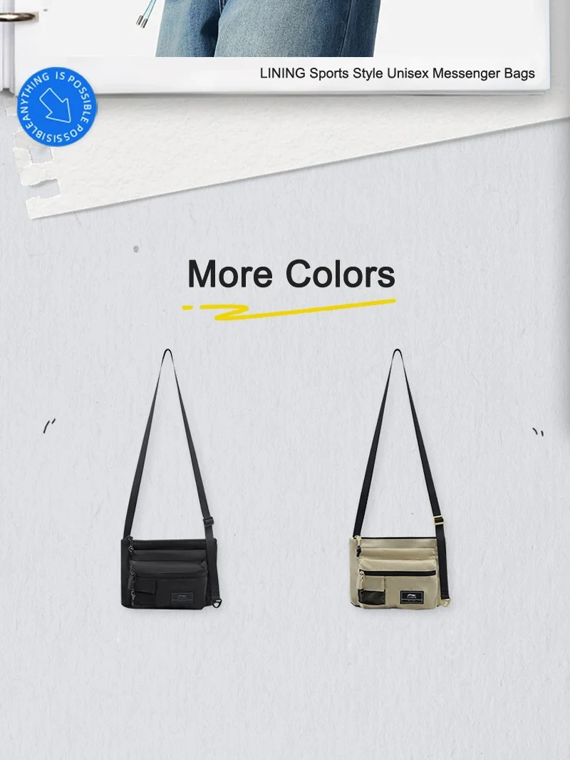 Li-Ning Unisex Sports Style Messenger Bag 295*200*30mm Fashionable LiNing Men Women Sports Leisure Bags ABDV291