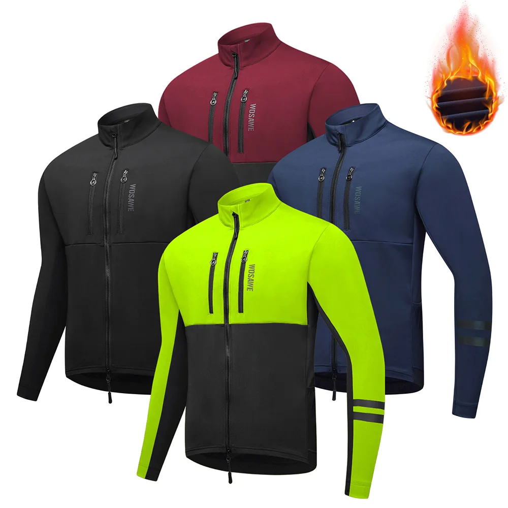 WOSAWE Cycling Jacket Winter Thermal Fleece Coat Men Women Warm Bike Jacket Mtb Cycling Jersey Windproof Bicycle Clothing 0-15℃