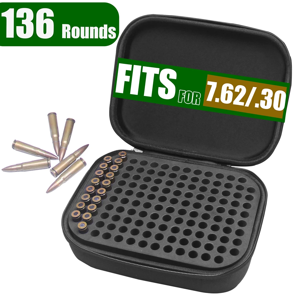 .30/7.62mm Ammunition Organizer 136 Rounds Ammo Storage Box Rifle Cartridge Storage Container Bullet Holder for Hunting Shooting