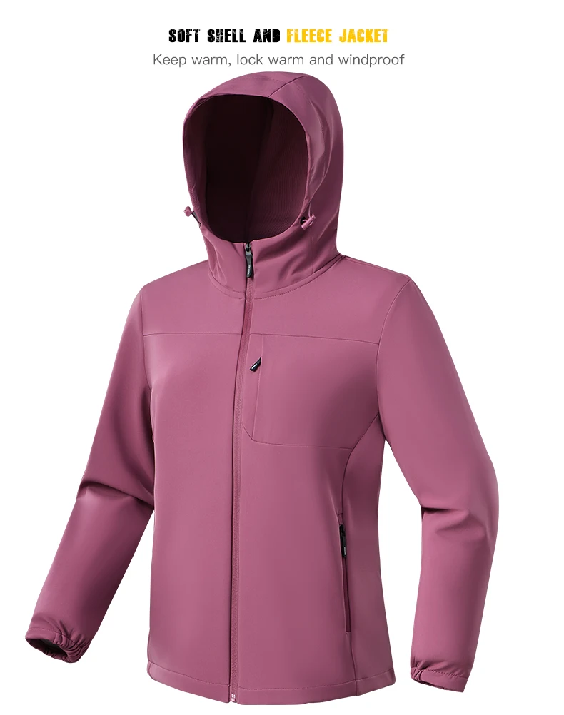 JNLN Waterproof Fleece Jacket Women Windproof Thermal Soft Shell Coat Outdoor Hiking Camping Climbing Trekking Windbreaker