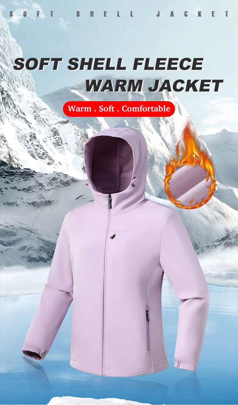 JNLN Waterproof Fleece Jacket Women Windproof Thermal Soft Shell Coat Outdoor Hiking Camping Climbing Trekking Windbreaker
