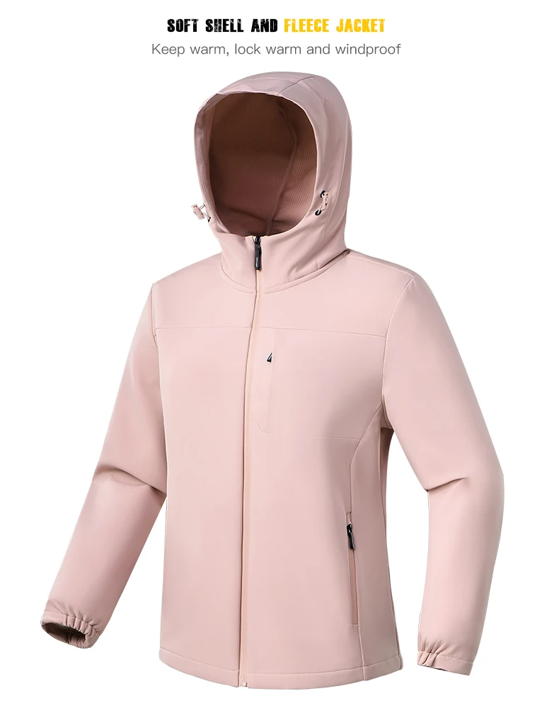 JNLN Waterproof Fleece Jacket Women Windproof Thermal Soft Shell Coat Outdoor Hiking Camping Climbing Trekking Windbreaker