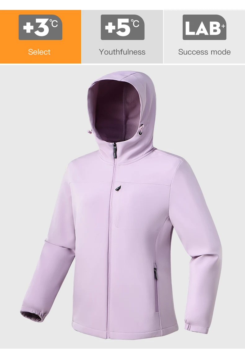 JNLN Waterproof Fleece Jacket Women Windproof Thermal Soft Shell Coat Outdoor Hiking Camping Climbing Trekking Windbreaker