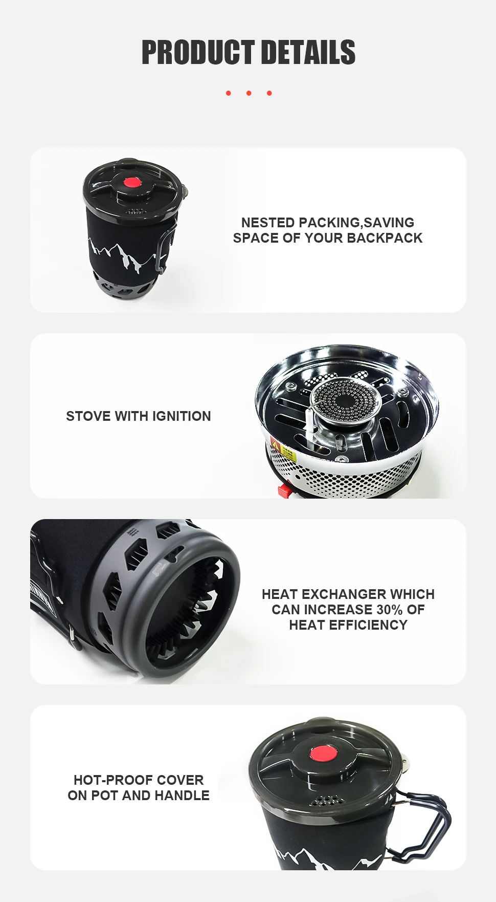 0.9L Camping Stove System Portable Cooking Burner Outdoor Propane Cooking System for Hiking Beach Picnic Trekking Emergency Use