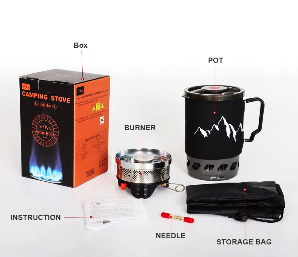0.9L Camping Stove System Portable Cooking Burner Outdoor Propane Cooking System for Hiking Beach Picnic Trekking Emergency Use