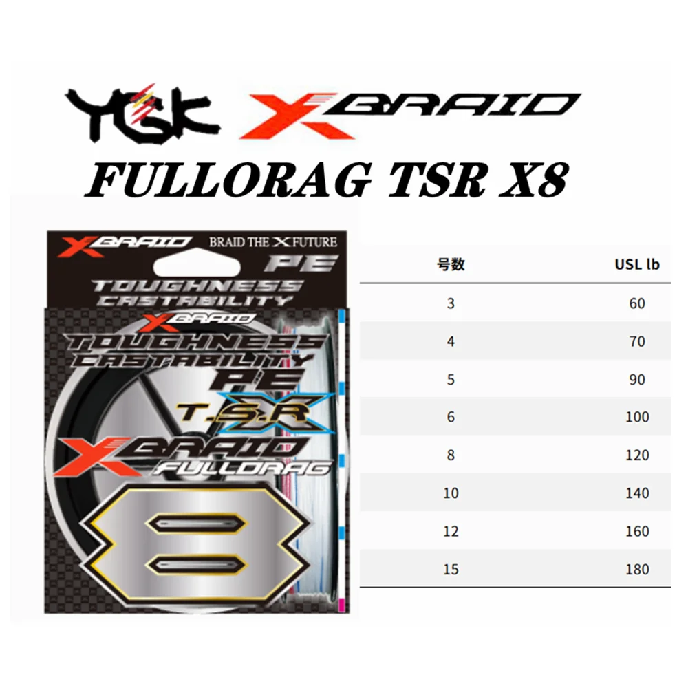 Original YGK X-BRAID FULLDRAG TSR X8 Fishing Line 100m/300m Japan PE Fishing Line 60LB/70LB/90LB/100LB/120LB/140LB/160LB/180LB