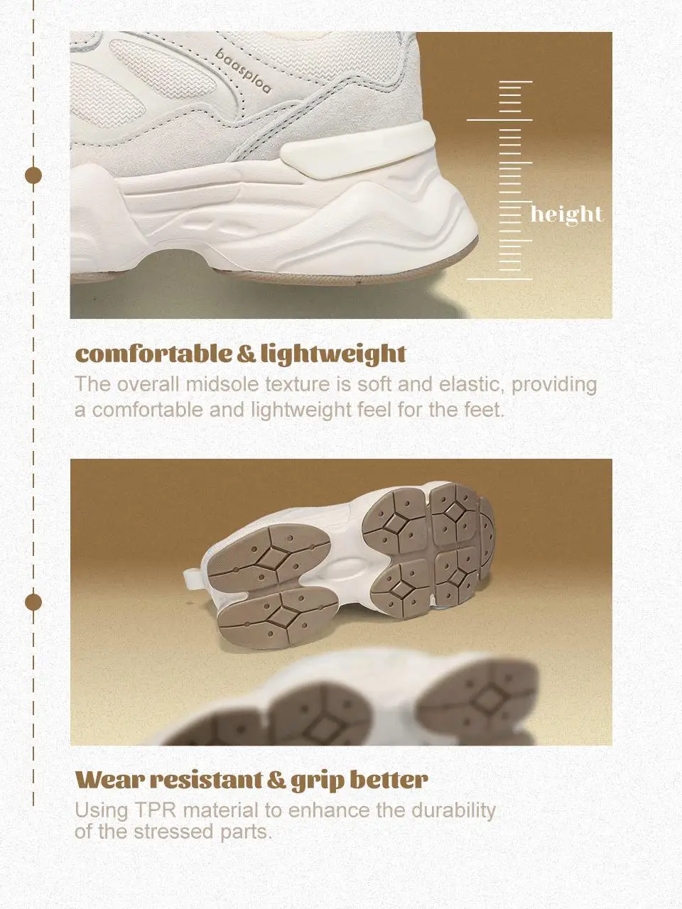 Baasploa Women Casual Sneakers Comfort Leather Walking Shoes for Women Solid Color Fashion Sport Shoes Non-Slip Height Increase