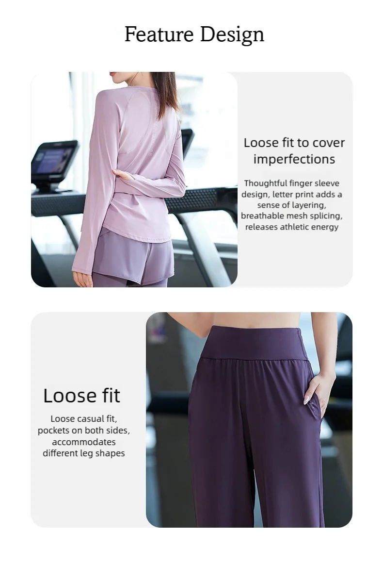 DRUR Women Loose Fit Running Set 2 Piece Sportswear Outfit Long Sleeve Gym Top Sweatpants Suit Autumn Winter New Athletic Wear