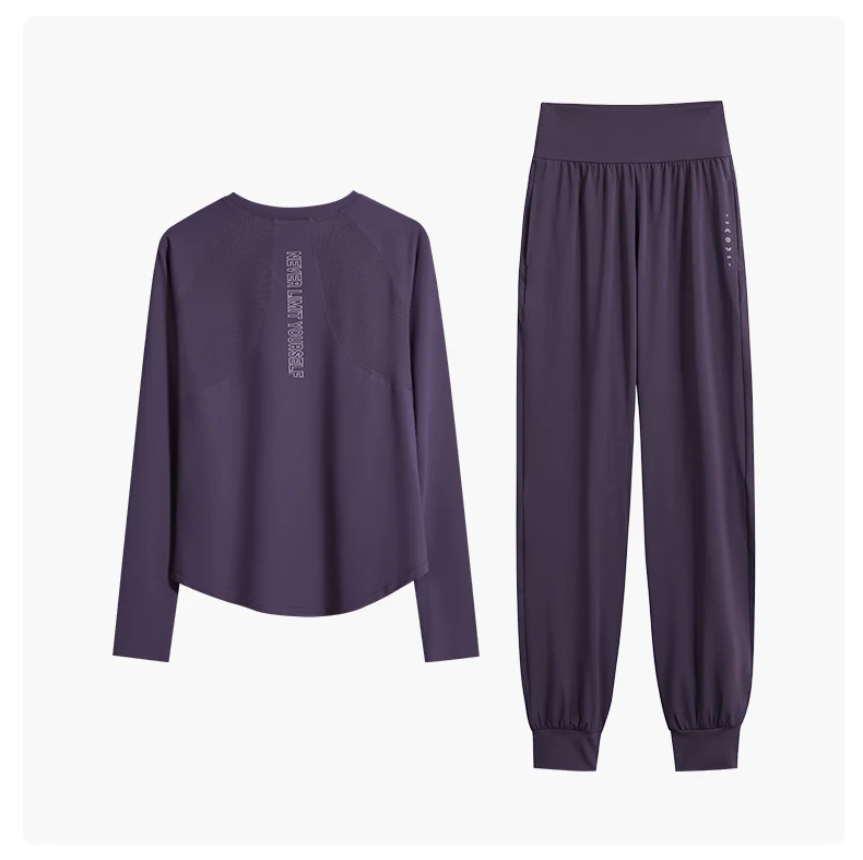 DRUR Women Loose Fit Running Set 2 Piece Sportswear Outfit Long Sleeve Gym Top Sweatpants Suit Autumn Winter New Athletic Wear