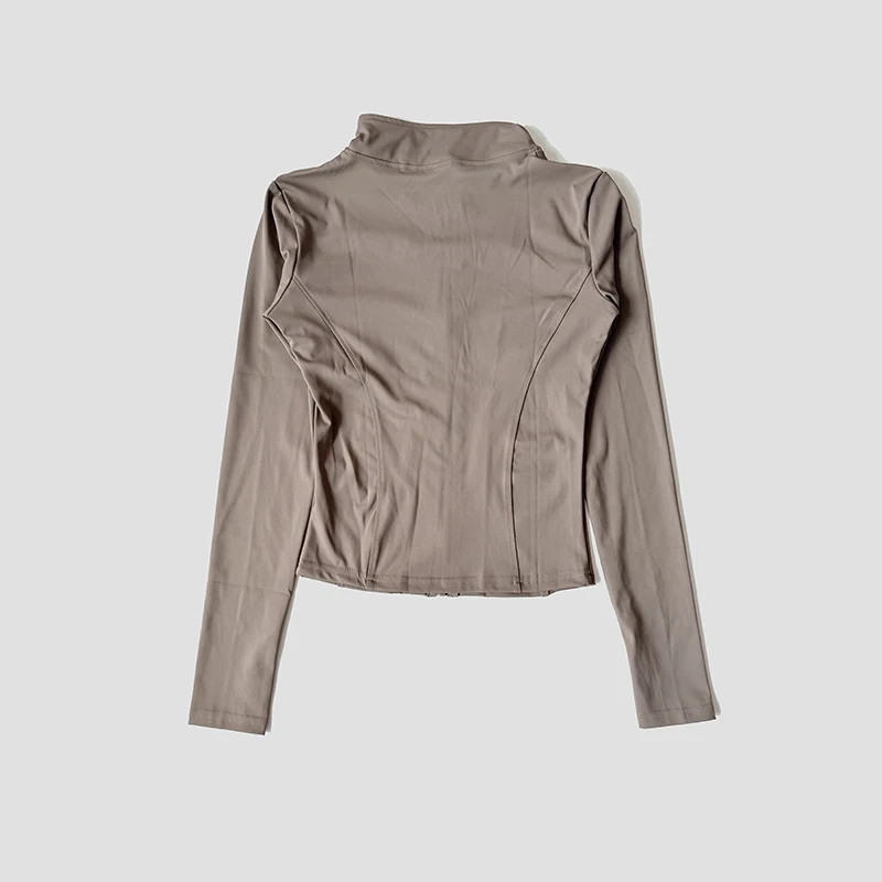 Women Slim Yoga Clothes Quick Dry Zipper Cardigan Stand Up Collar Jacket Outdoor Long Sleeved Running Fitness Sports Top
