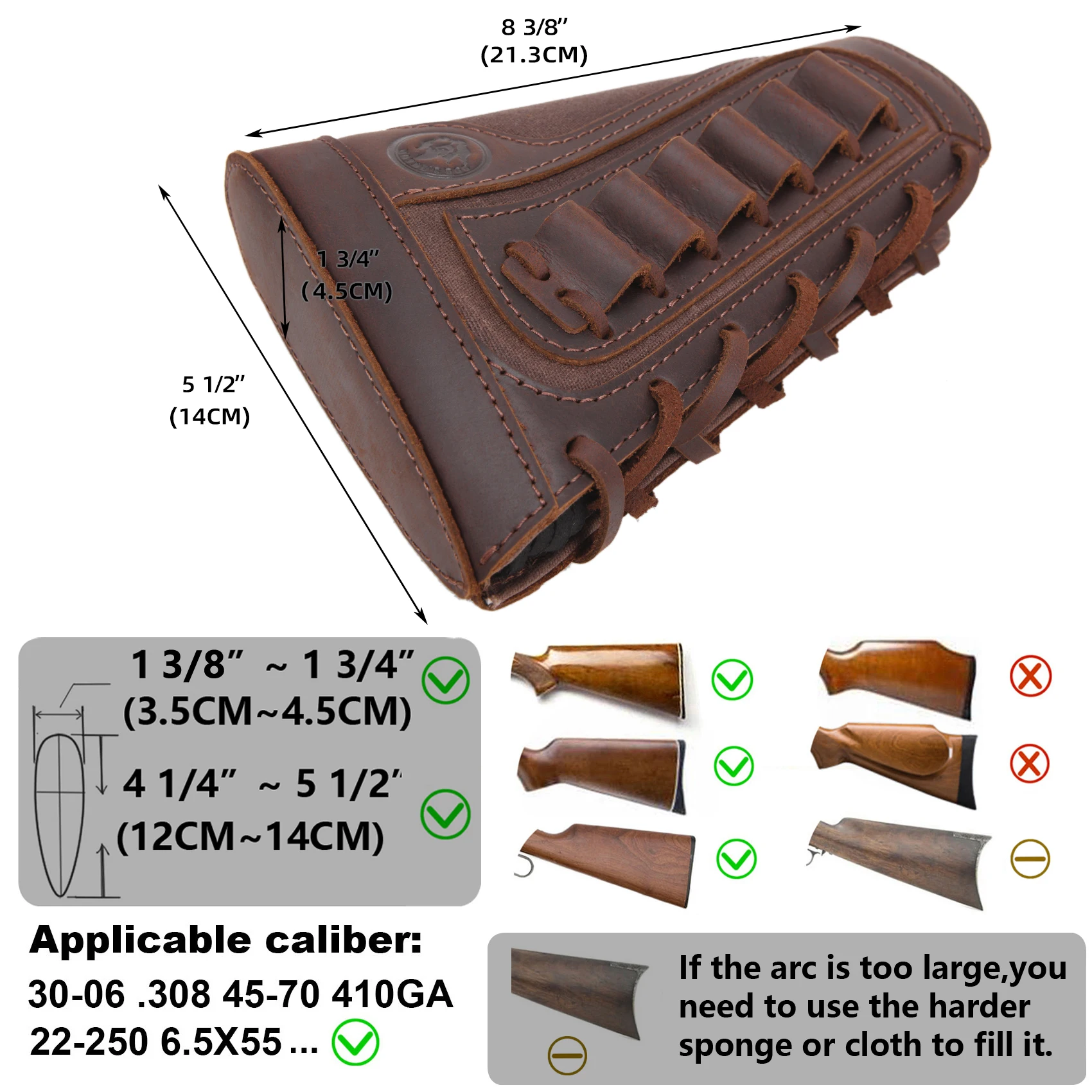 Right Hand Leather Buttstock Canvas Ammo Cartridge Holder Cheek Rest Pad Gun Stock Cover For .308 .45-70 .30-06 .30-30 .22LR