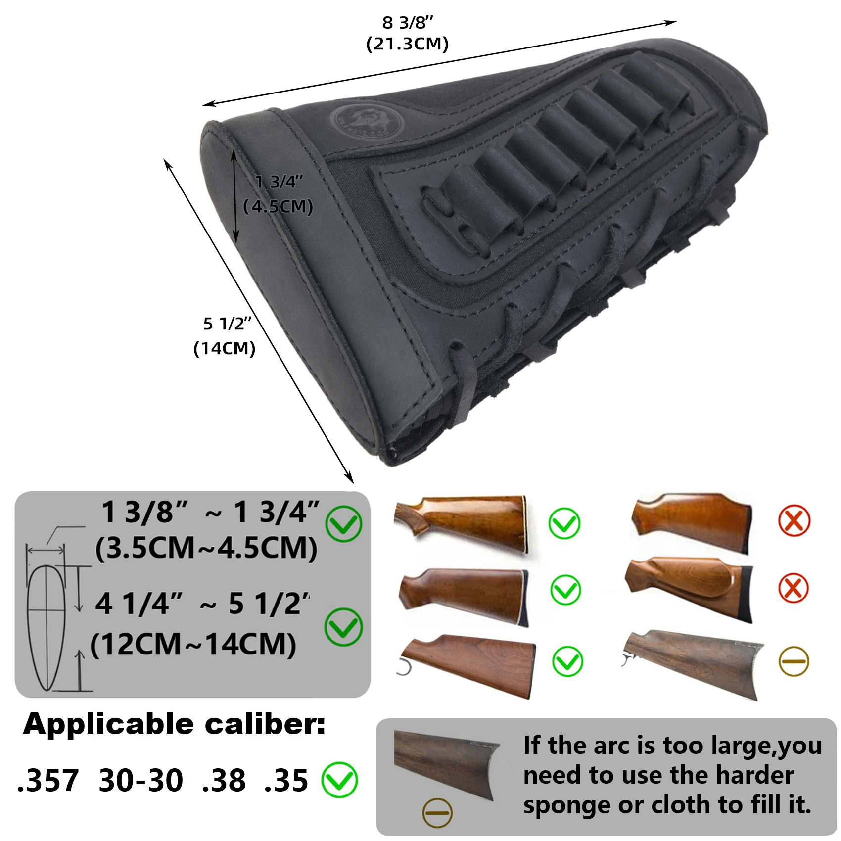 Right Hand Leather Buttstock Canvas Ammo Cartridge Holder Cheek Rest Pad Gun Stock Cover For .308 .45-70 .30-06 .30-30 .22LR