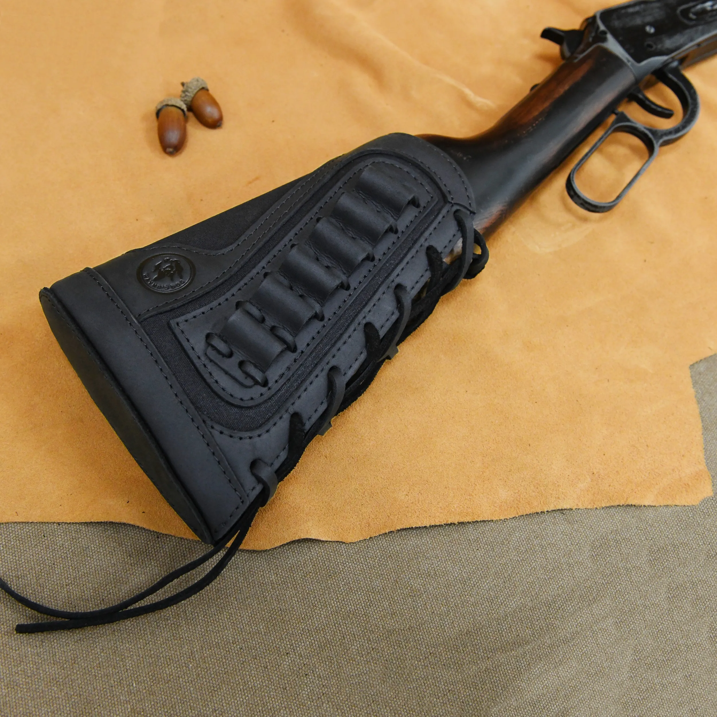 Right Hand Leather Buttstock Canvas Ammo Cartridge Holder Cheek Rest Pad Gun Stock Cover For .308 .45-70 .30-06 .30-30 .22LR