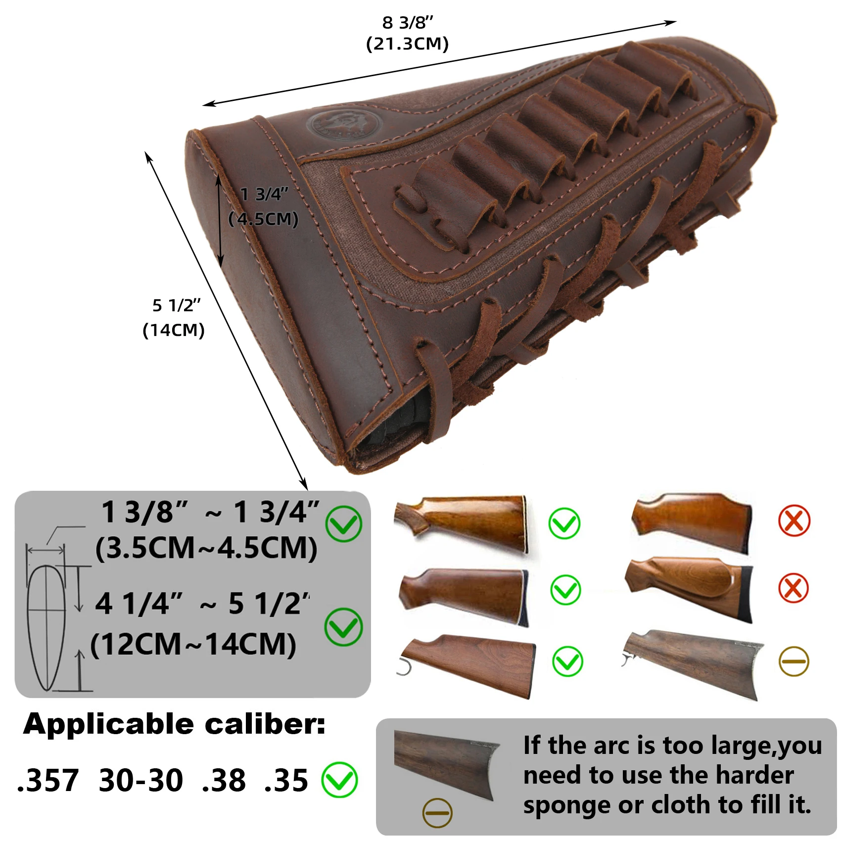 Right Hand Leather Buttstock Canvas Ammo Cartridge Holder Cheek Rest Pad Gun Stock Cover For .308 .45-70 .30-06 .30-30 .22LR