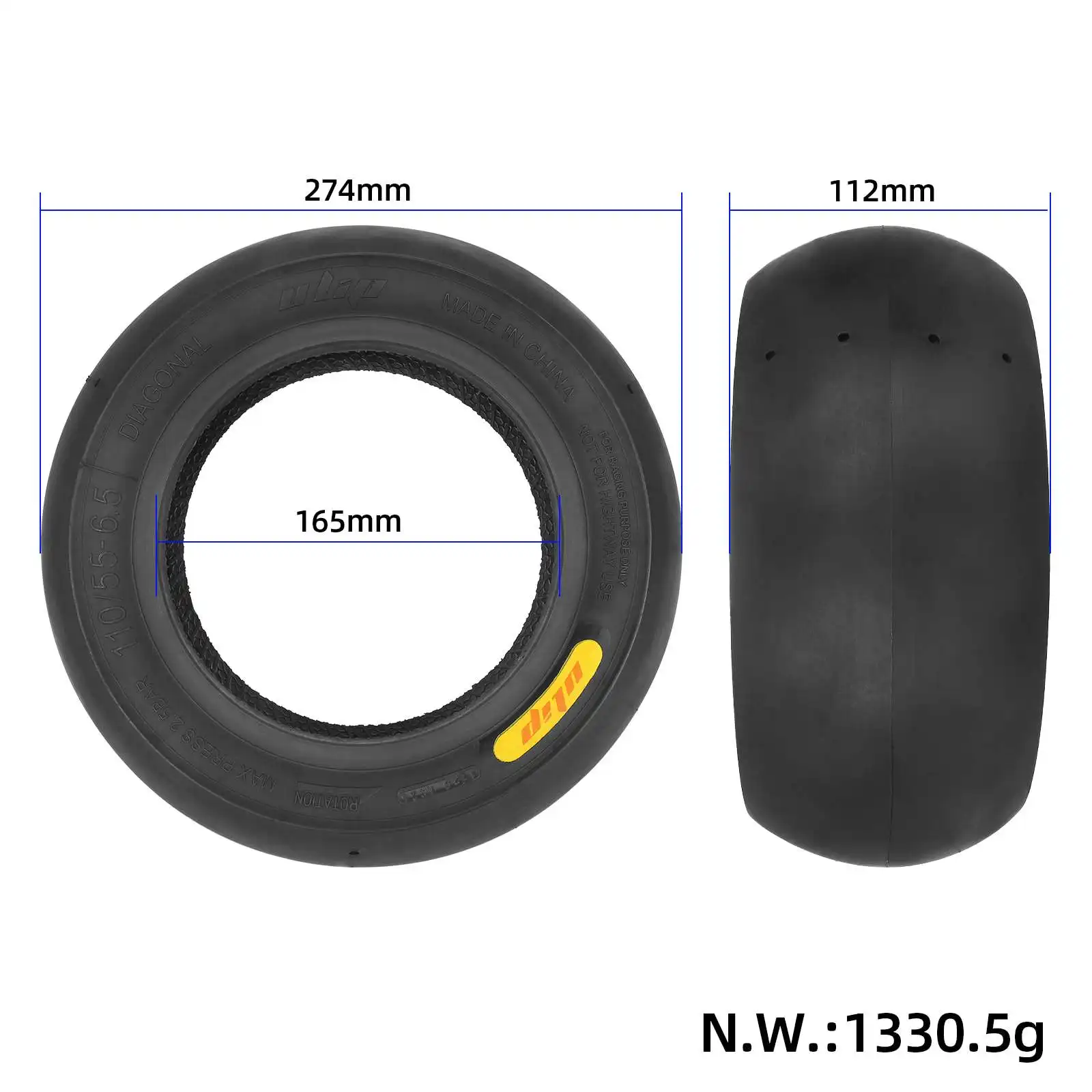 ULIP 110/55-6.5 Semi-Hot Melt Tubeless Tire 11 Inch Rubber Tyre Track Grip Tires Front Rear Tires Replacements Accessories Parts