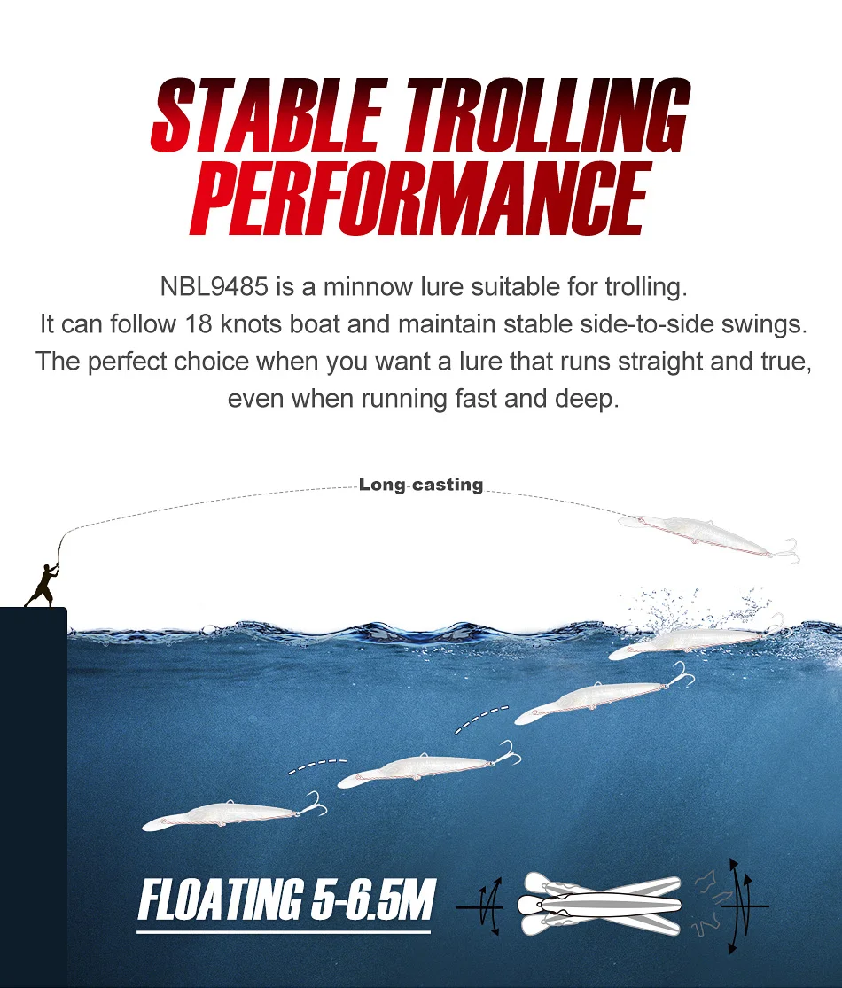 Noeby 180mm,90g Trolling Minnow Fishing Lure, Floating Wobbler, Big Game, Artificial Hard Bait for Sea GT Tuna Fishing Lure
