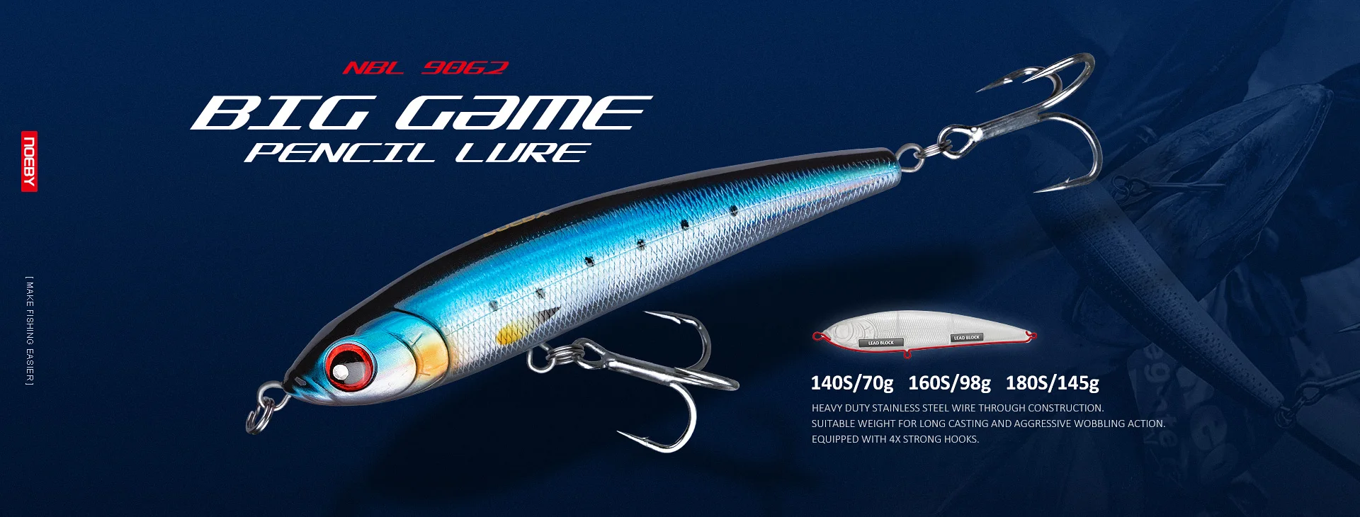 Noeby 180mm,90g Trolling Minnow Fishing Lure, Floating Wobbler, Big Game, Artificial Hard Bait for Sea GT Tuna Fishing Lure