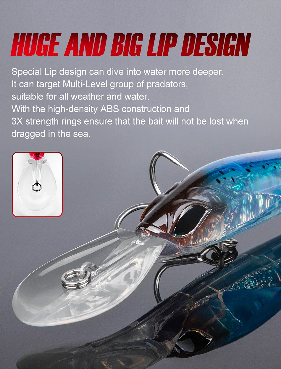 Noeby 180mm,90g Trolling Minnow Fishing Lure, Floating Wobbler, Big Game, Artificial Hard Bait for Sea GT Tuna Fishing Lure