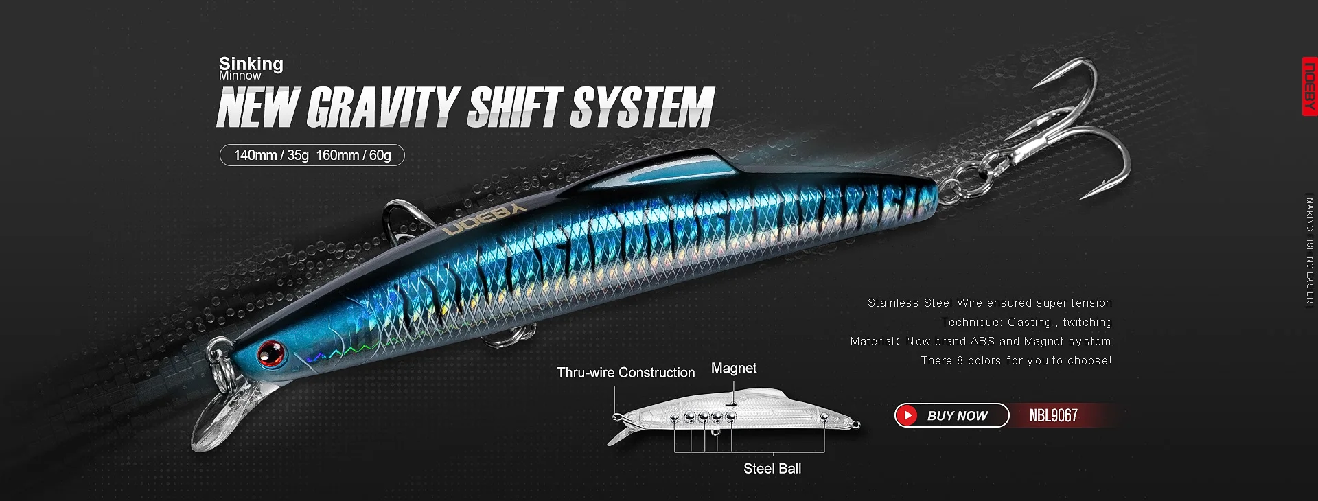Noeby 180mm,90g Trolling Minnow Fishing Lure, Floating Wobbler, Big Game, Artificial Hard Bait for Sea GT Tuna Fishing Lure