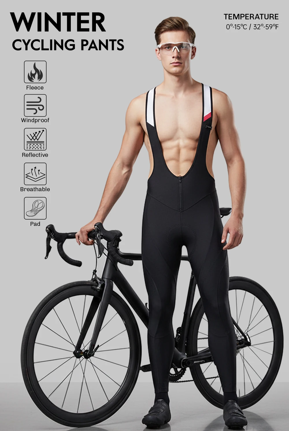 RION Men Cycling Pants Winter MTB Mountain Bike Bib Tights Thermal Fleece Padded Bibs Long Distance Bicycle Riding Team Uniform