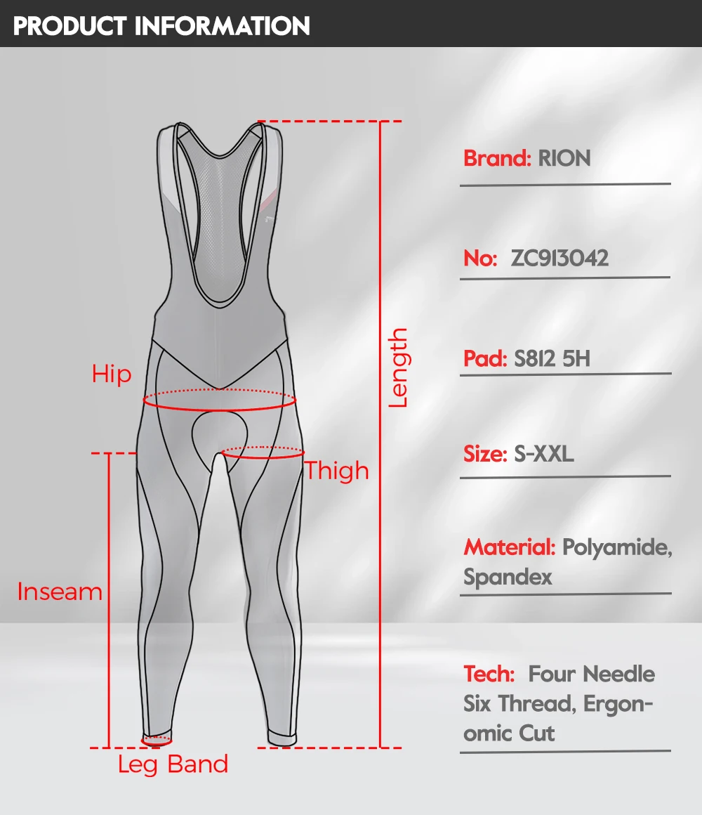 RION Men Cycling Pants Winter MTB Mountain Bike Bib Tights Thermal Fleece Padded Bibs Long Distance Bicycle Riding Team Uniform