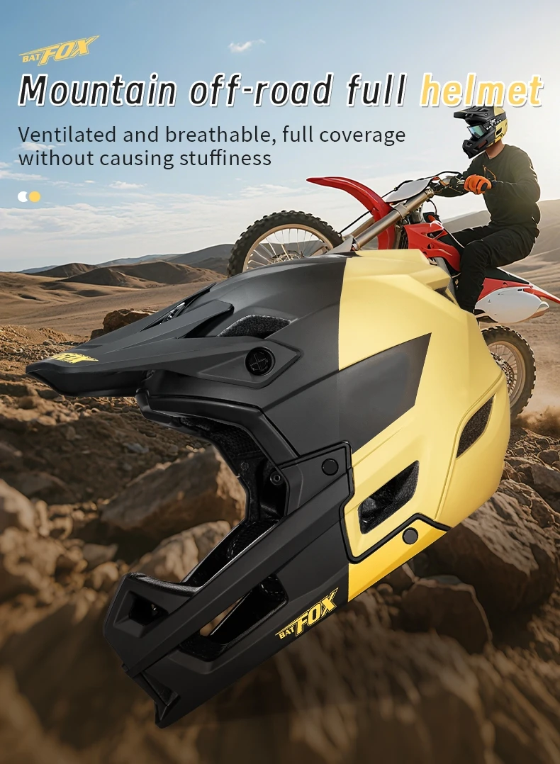 BATFOX Full Face Bike Helmet Men Women Downhill Off-road Cycling Motorcycle Outdoor Sports Protection Safety MTB Bicycle Helmets
