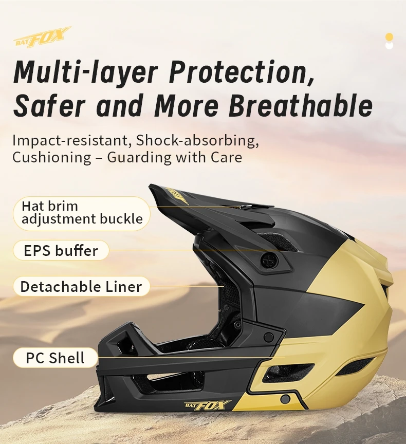 BATFOX Full Face Bike Helmet Men Women Downhill Off-road Cycling Motorcycle Outdoor Sports Protection Safety MTB Bicycle Helmets