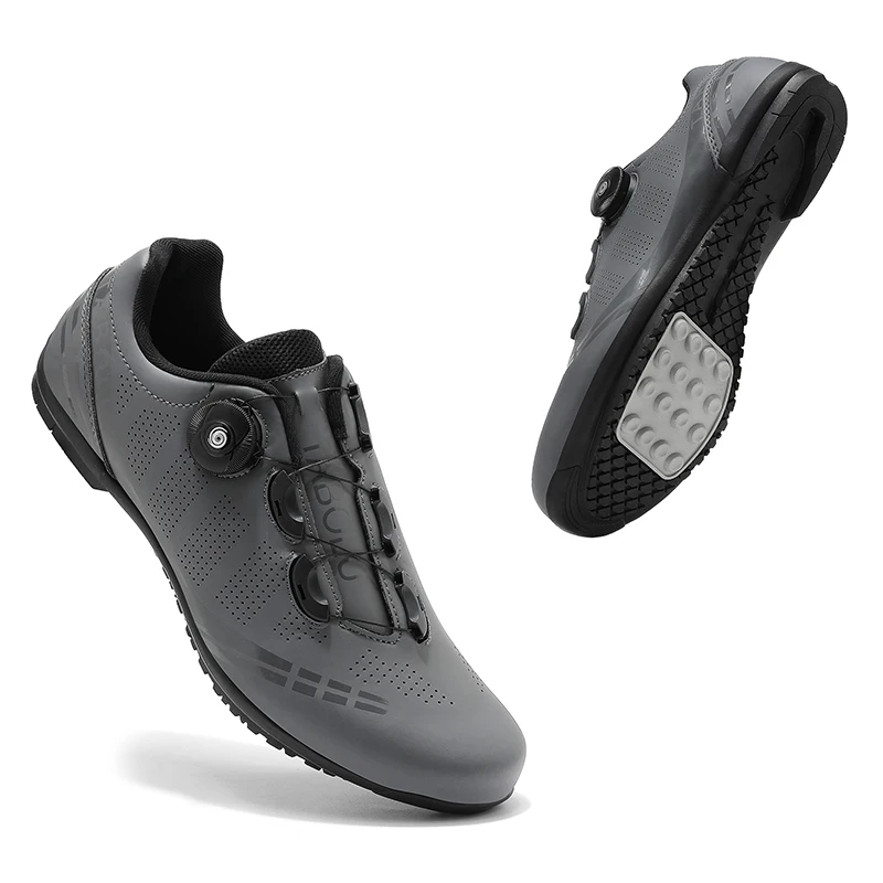 Flat Pedal Cycling Shoes MTB Men Mountain Bicycle Shoe Cleat Shoes Cycling Sneaker Lock-Free Bike Speed Footwear Breathable Gray