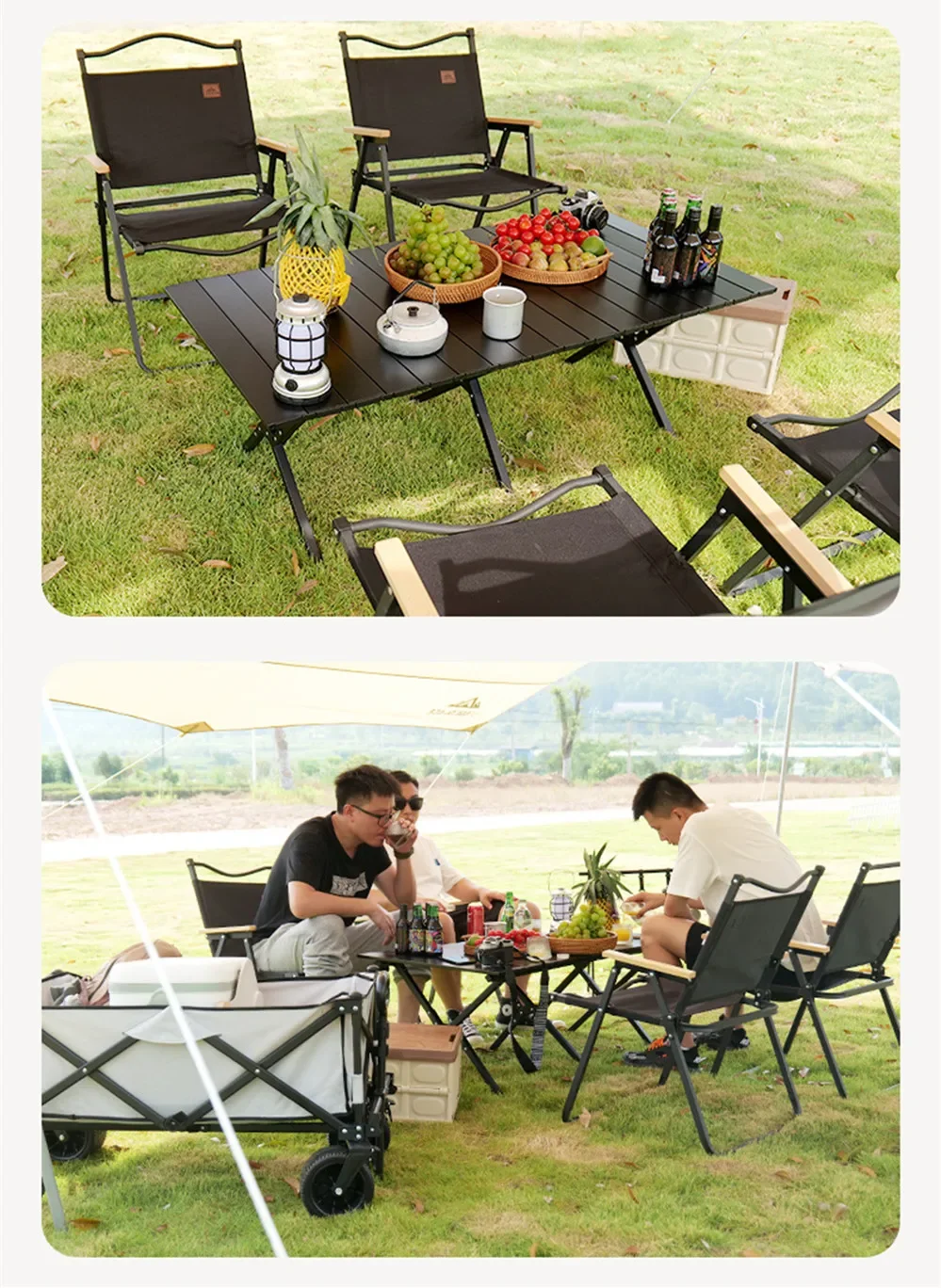 2PCS-khaki Camping Chair Portable Outdoor Chair Aluminum Alloy Wood Grain Folding Chair Camping Equipment Kermit Chair