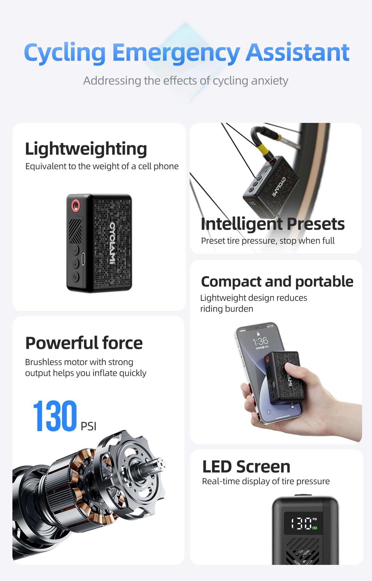 130 PSI CYCLAMI AM6 Portable Pocket Electric Inflator Pump Custom Tire Pressure Display 9 Bar Tire Inflator MTB Road Bike FV AV