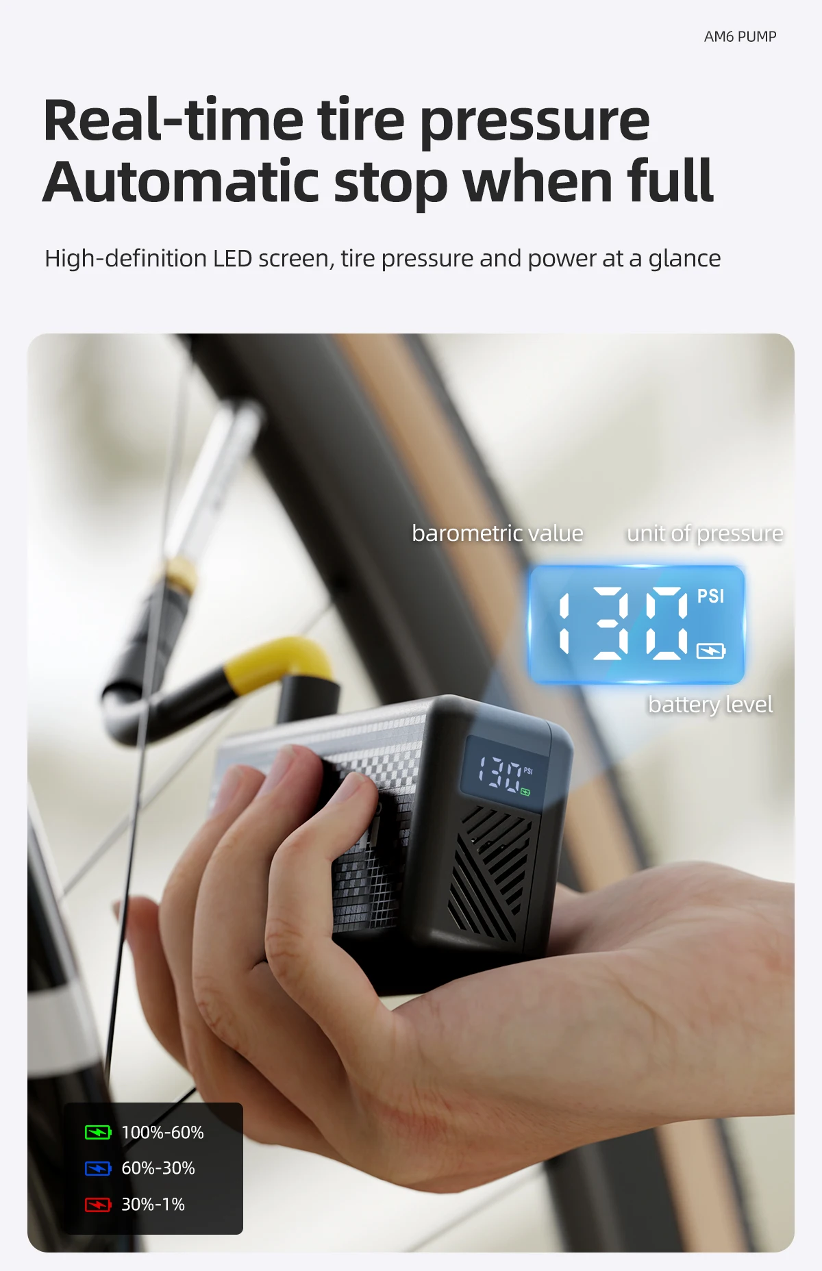 130 PSI CYCLAMI AM6 Portable Pocket Electric Inflator Pump Custom Tire Pressure Display 9 Bar Tire Inflator MTB Road Bike FV AV